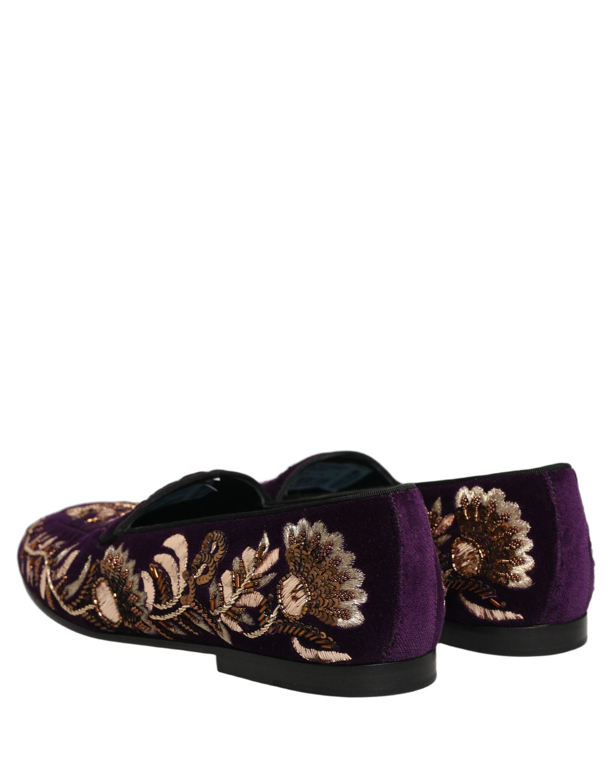 Dolce & Gabbana Violet Velvet Floral Embroidery Loafers Shoes lila