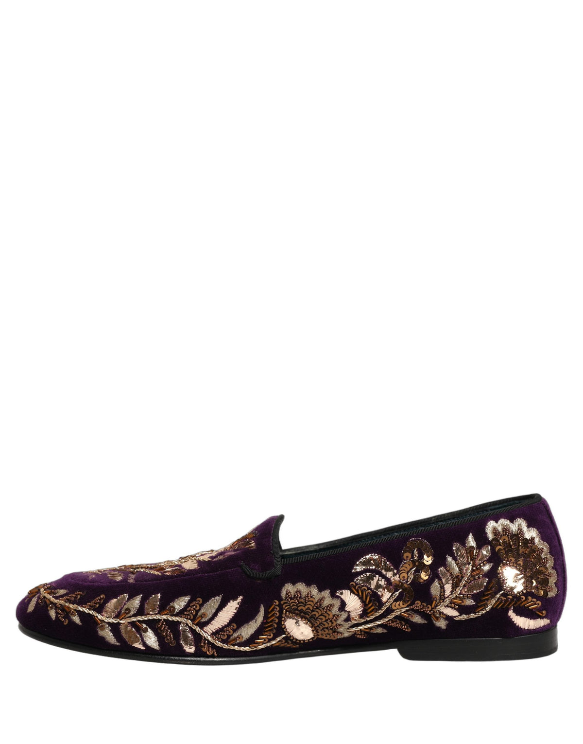 Dolce & Gabbana Violet Velvet Floral Embroidery Loafers Shoes lila