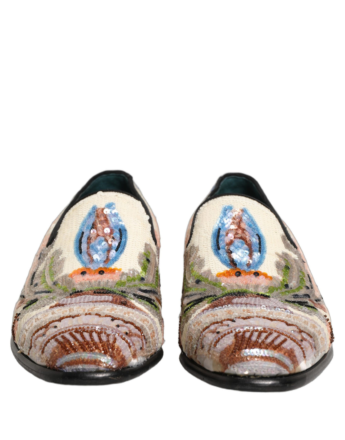 Dolce & Gabbana Multicolor Sequin Embroidered Loafers Shoes rot