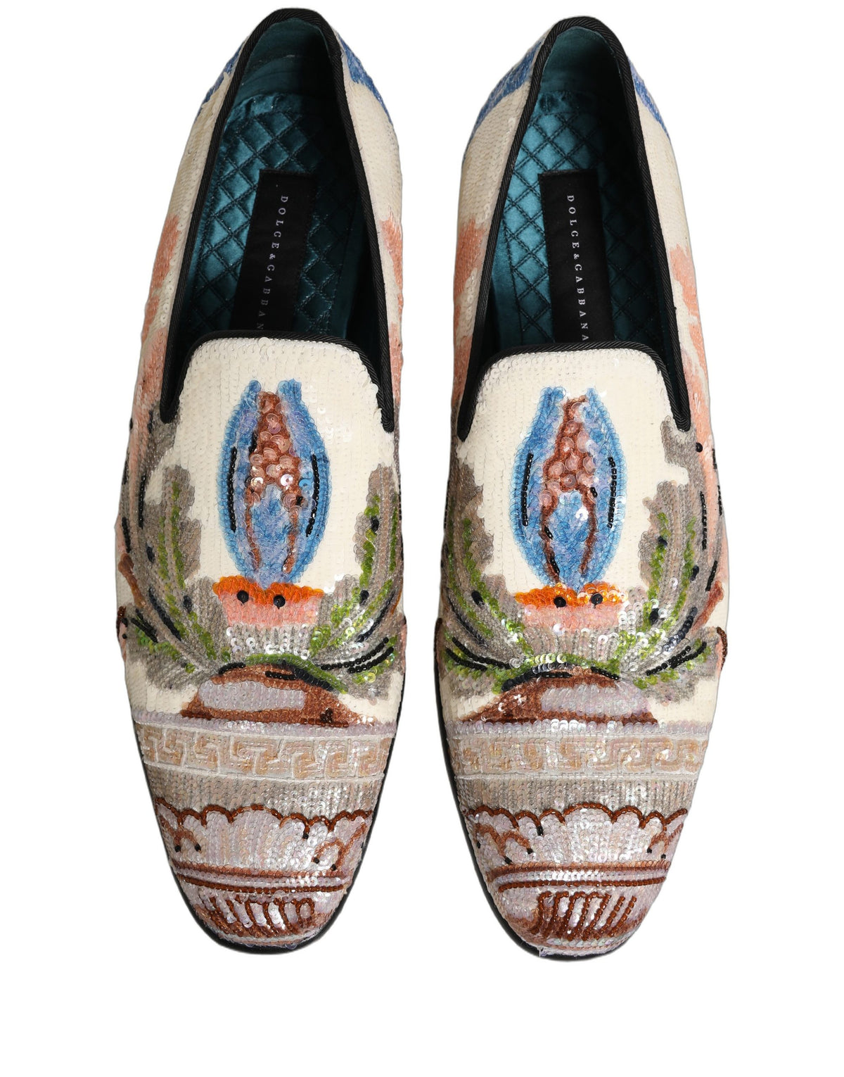 Dolce & Gabbana Multicolor Sequin Embroidered Loafers Shoes rot