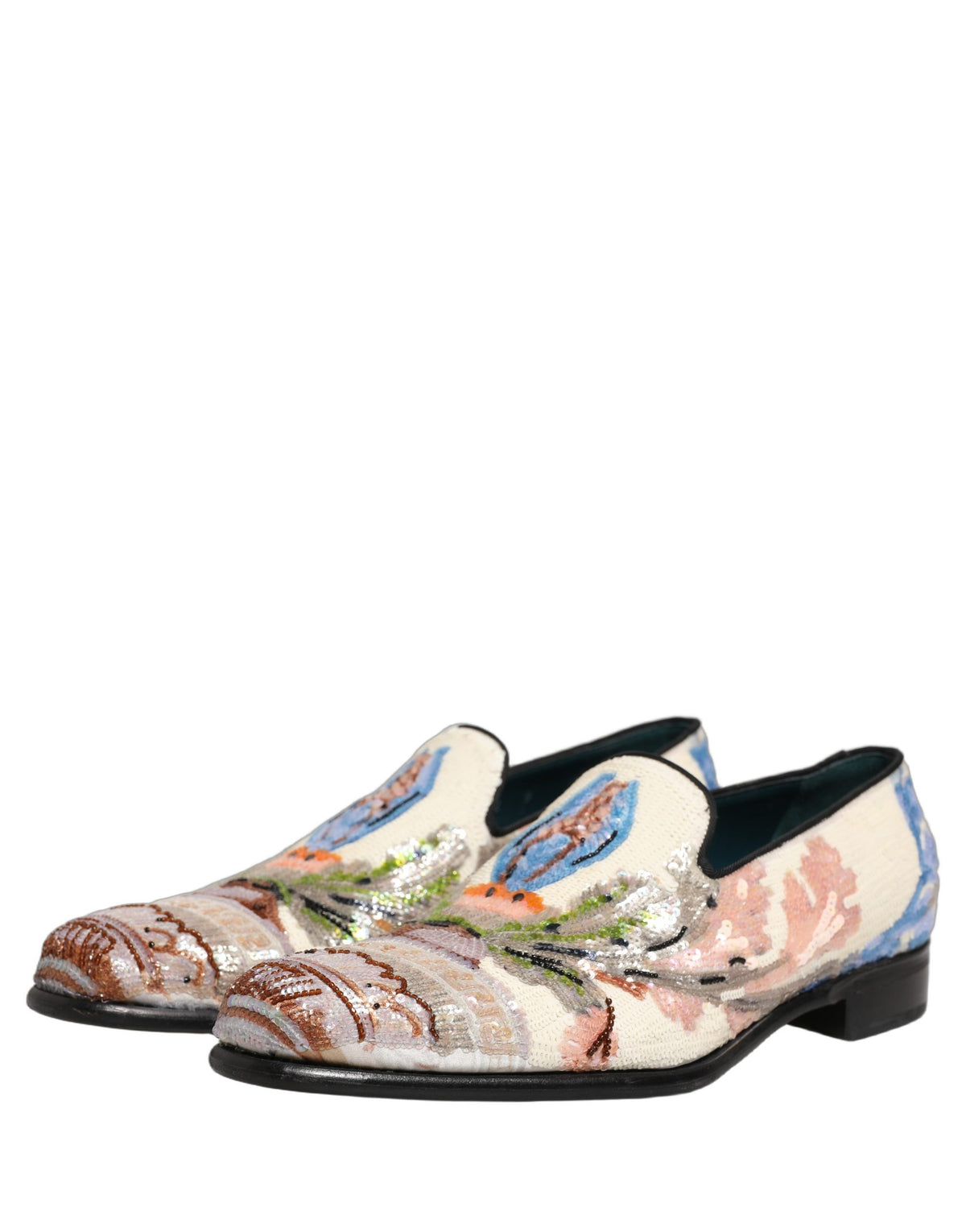 Dolce & Gabbana Multicolor Sequin Embroidered Loafers Shoes rot