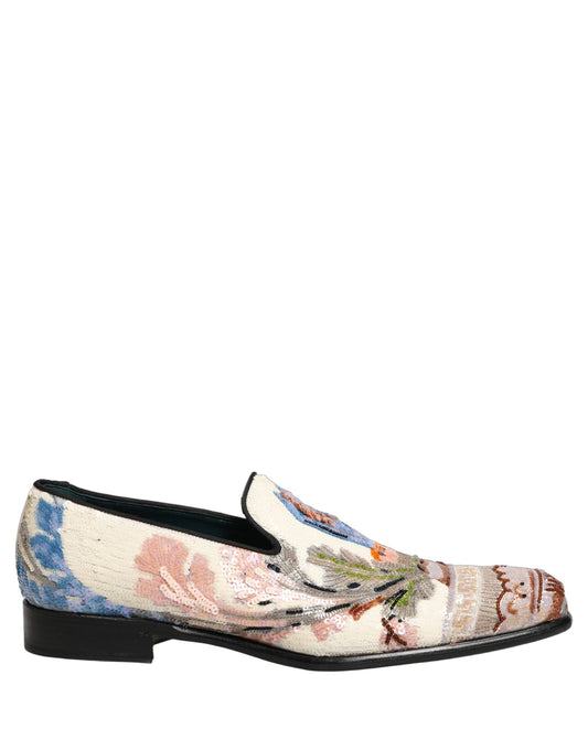 Dolce & Gabbana Multicolor Sequin Embroidered Loafers Shoes rot