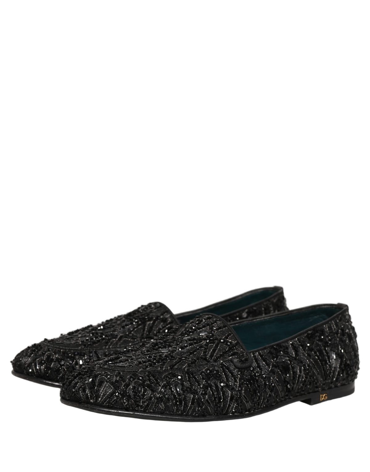 Dolce & Gabbana Black Velvet Embroidered Dress Loafers Shoes schwarz