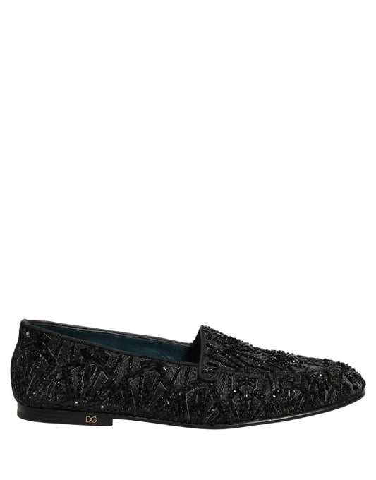 Dolce & Gabbana Black Velvet Embroidered Dress Loafers Shoes schwarz