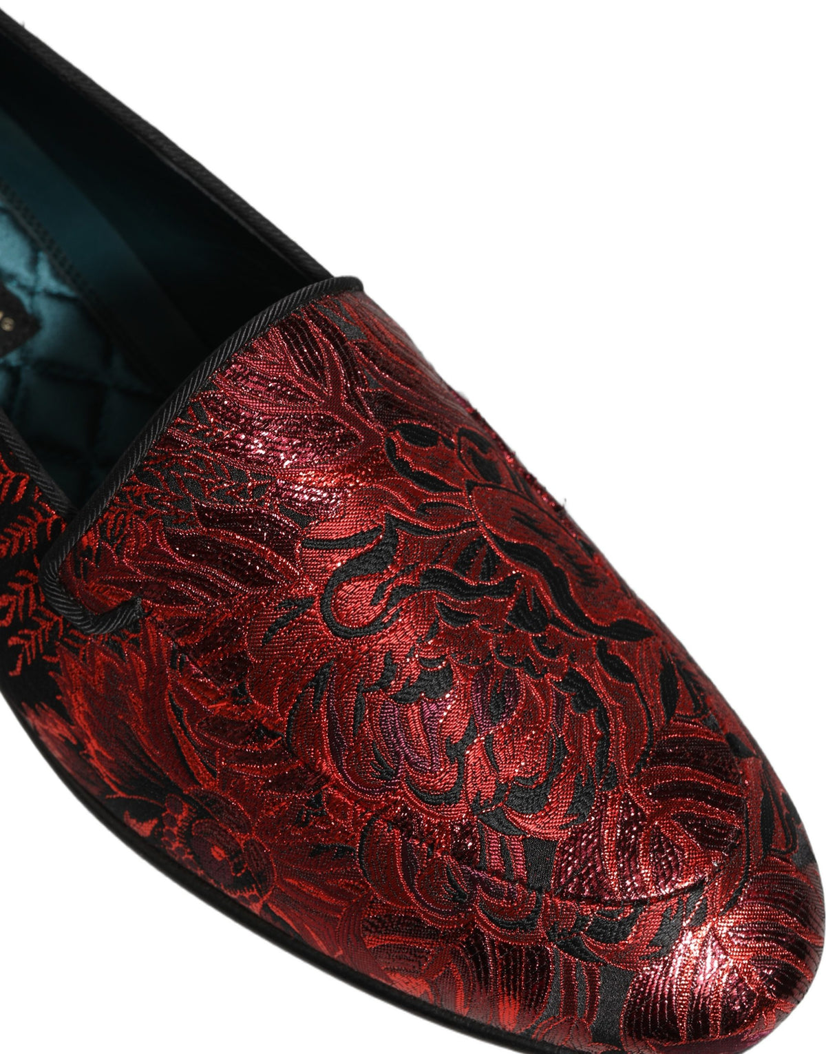 Dolce & Gabbana Red Floral Jacquard Slip On Loafers Shoes rot