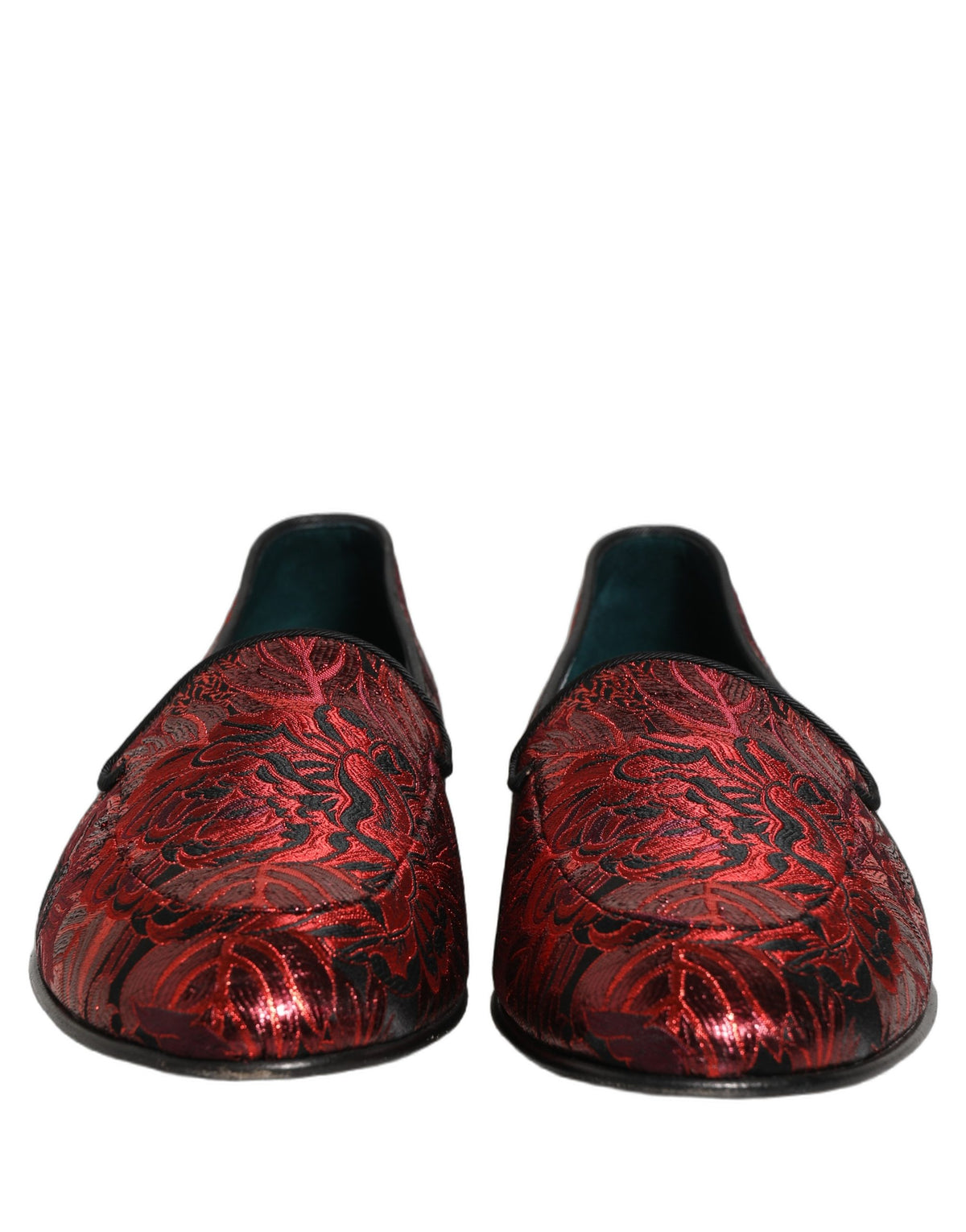 Dolce & Gabbana Red Floral Jacquard Slip On Loafers Shoes rot