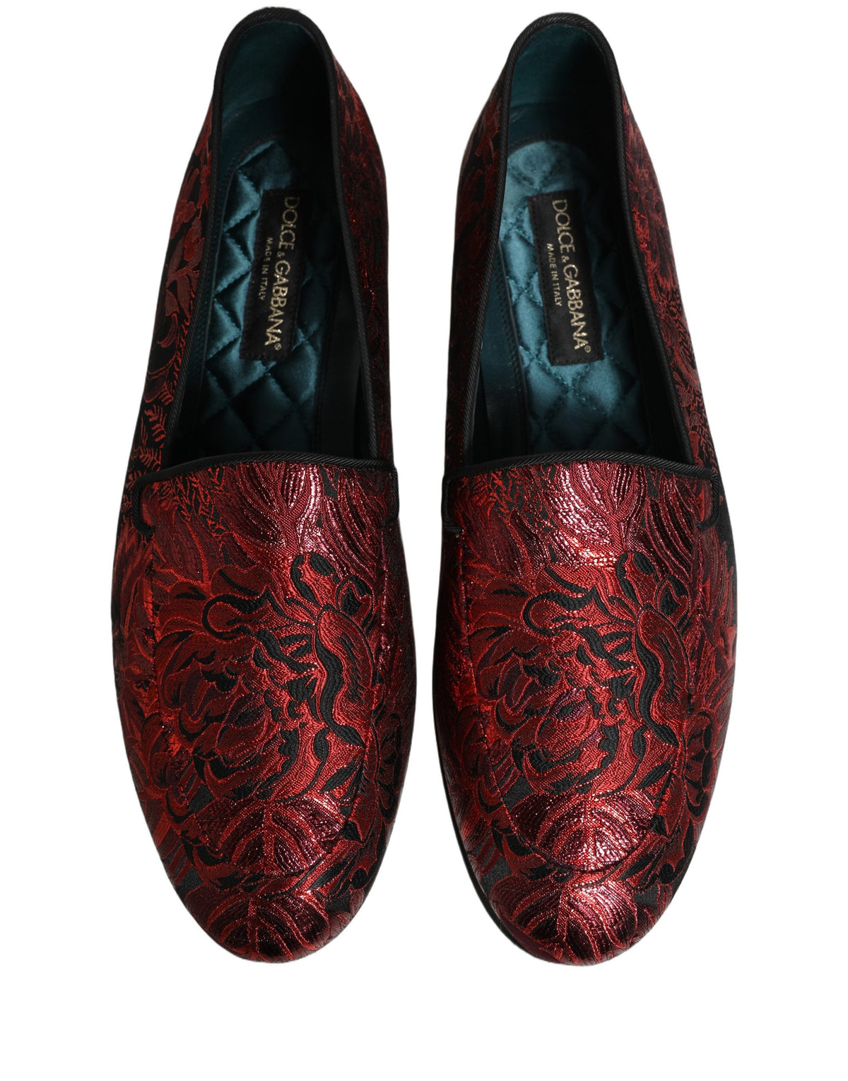 Dolce & Gabbana Red Floral Jacquard Slip On Loafers Shoes rot