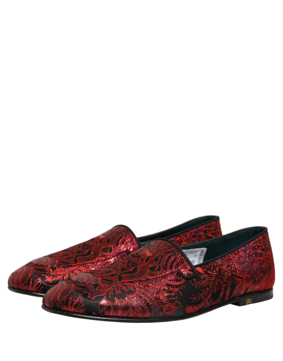 Dolce & Gabbana Red Floral Jacquard Slip On Loafers Shoes rot