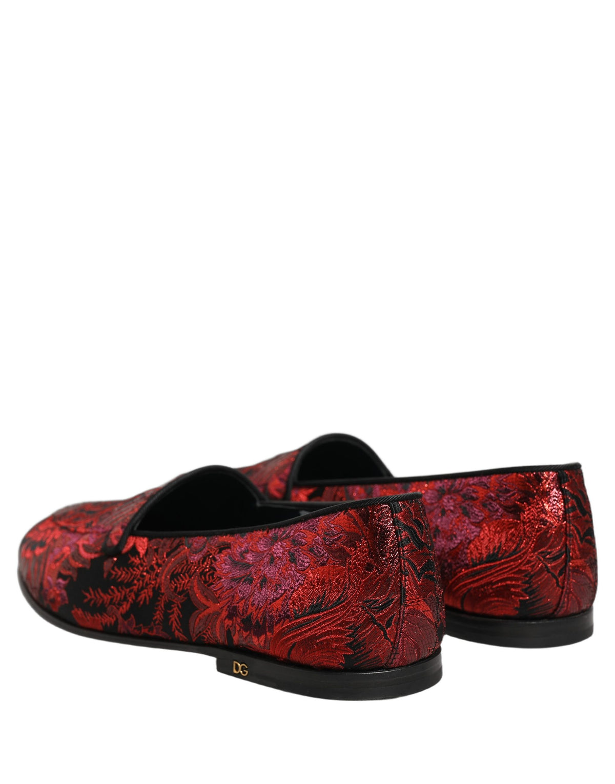 Dolce & Gabbana Red Floral Jacquard Slip On Loafers Shoes rot