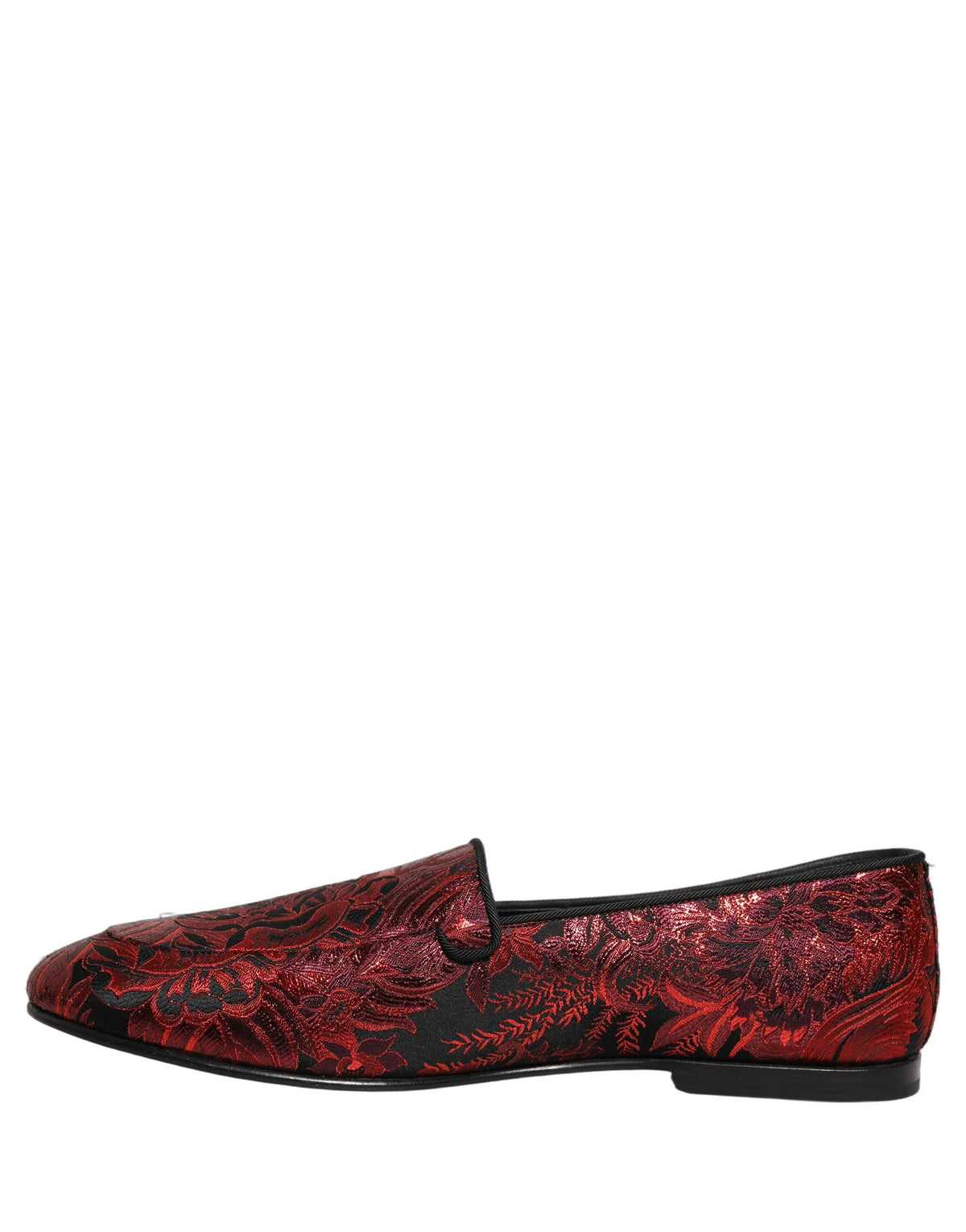 Dolce & Gabbana Red Floral Jacquard Slip On Loafers Shoes rot