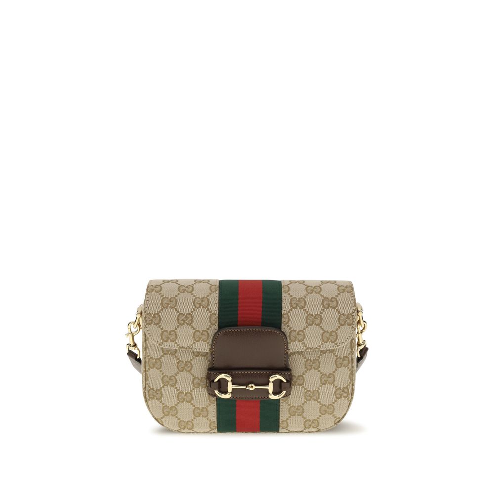 Gucci Beige Small Horsebit 1955 Shoulder Bag in GG Fabric