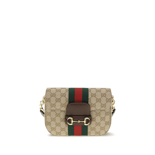 Gucci Beige Small Horsebit 1955 Shoulder Bag in GG Fabric
