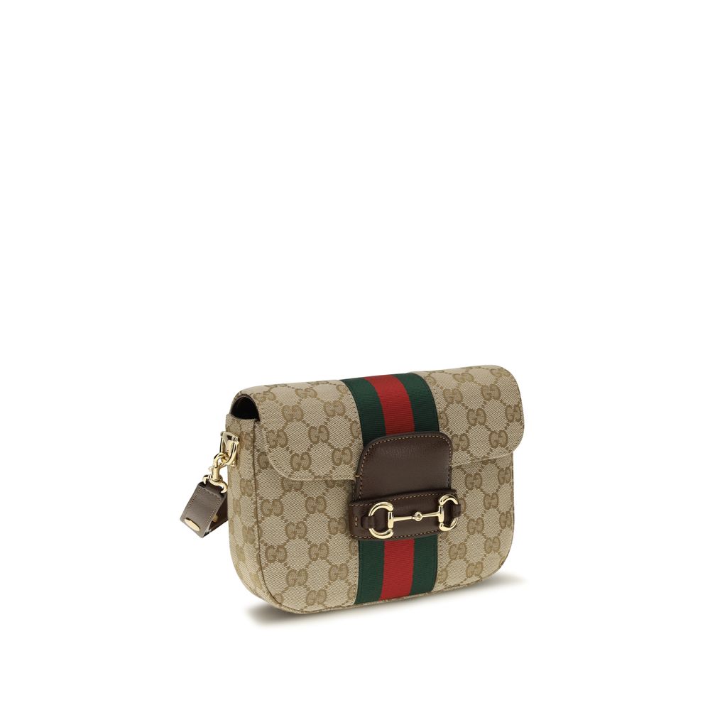 Gucci Beige Small Horsebit 1955 Shoulder Bag in GG Fabric