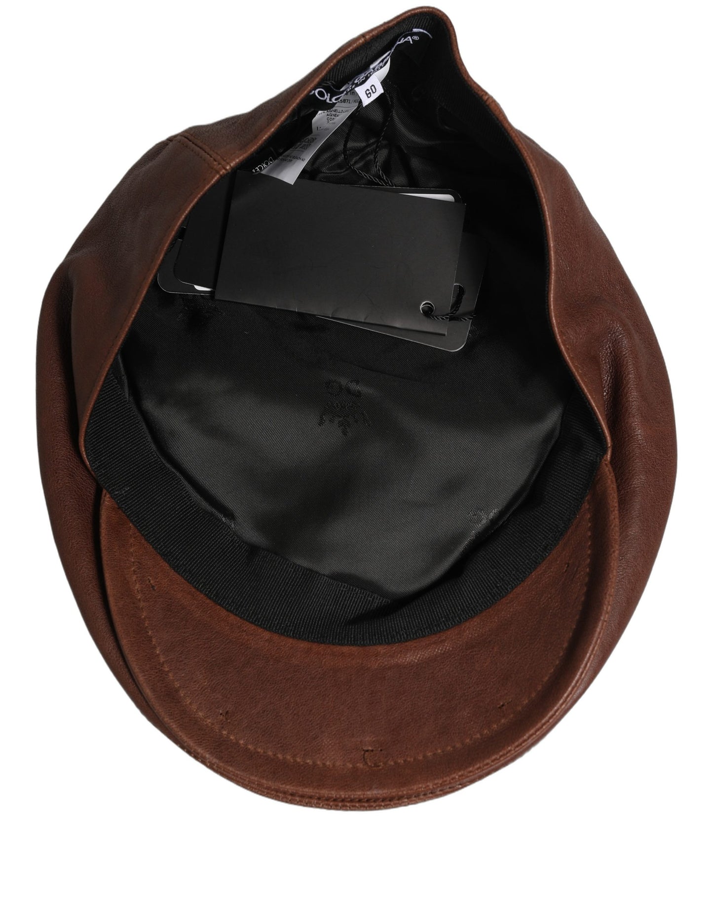 Dolce & Gabbana Men Brown Lamb Leather Newsboy Cloth Capello Hat Curated Luxury Accessories by Orvyn