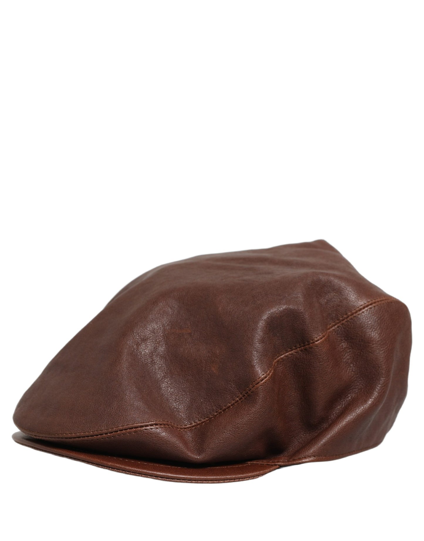 Dolce & Gabbana Men Brown Lamb Leather Newsboy Cloth Capello Hat Curated Luxury Accessories by Orvyn