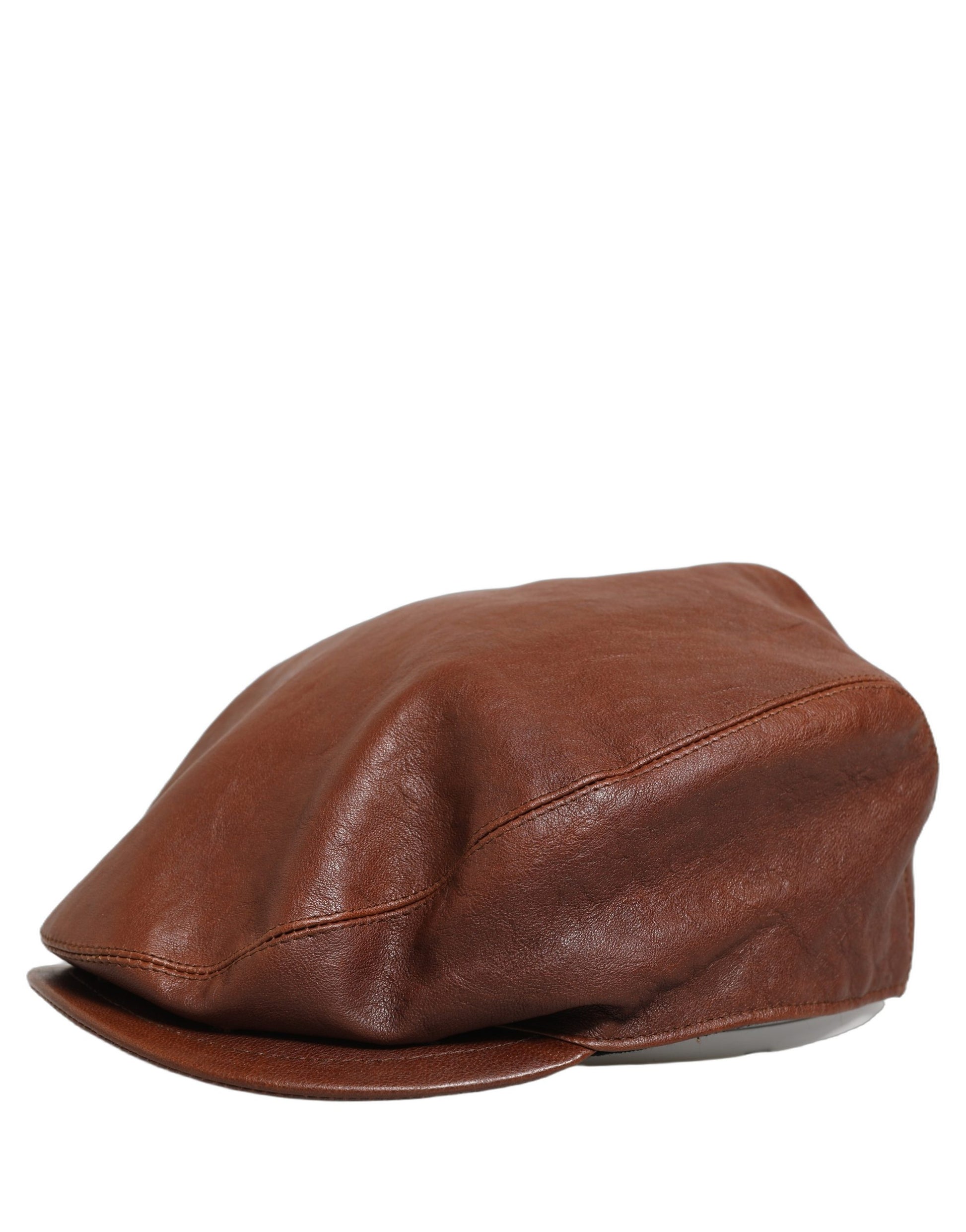 Dolce & Gabbana Men Brown Lamb Leather Newsboy Cloth Capello Hat Curated Luxury Accessories by Orvyn