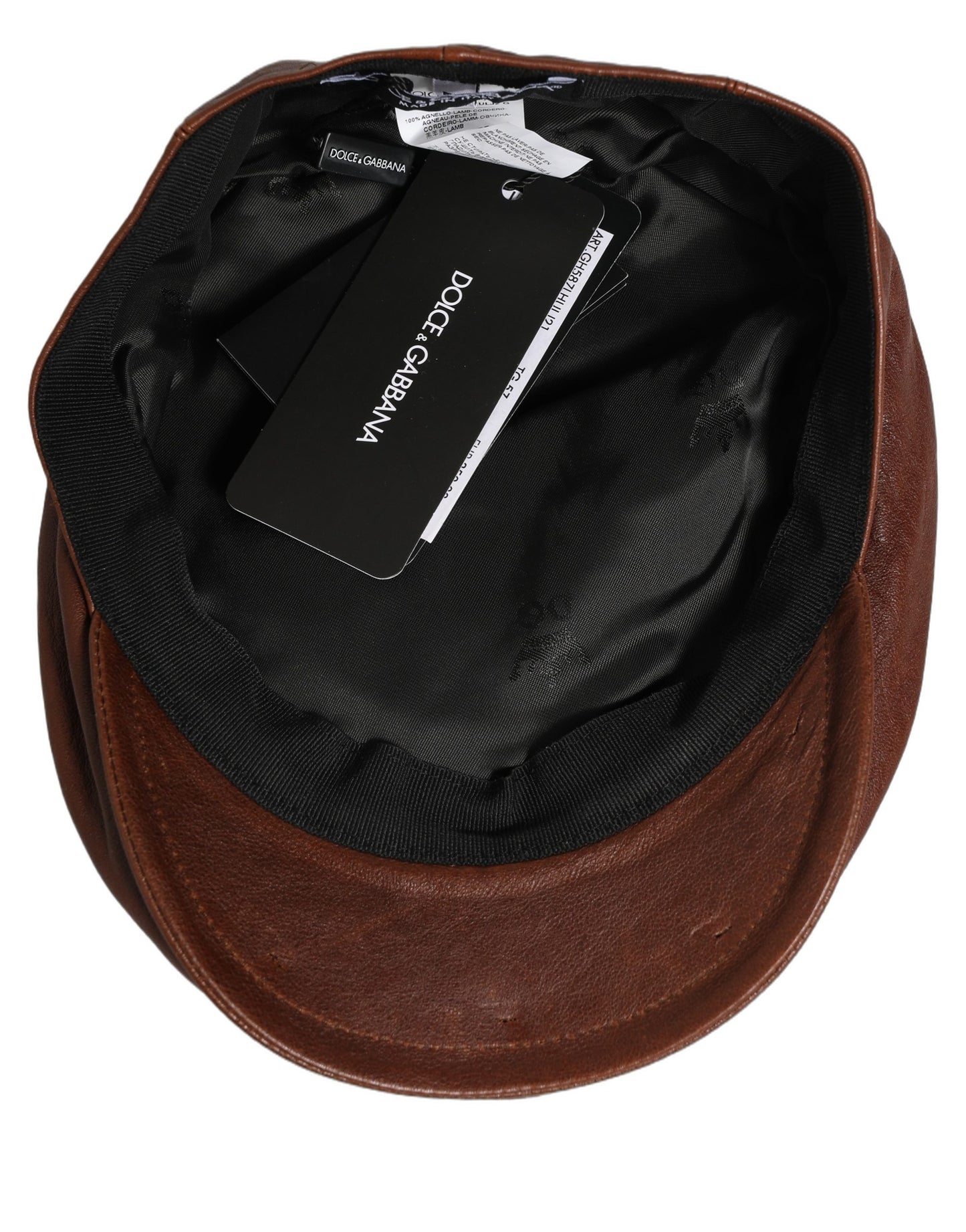 Dolce & Gabbana Men Brown Lamb Leather Newsboy Cloth Capello Hat Curated Luxury Accessories by Orvyn