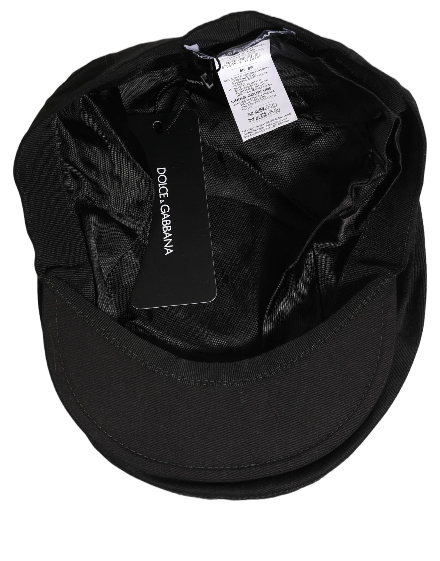 Dolce & Gabbana Men Black Cotton Stretch Newsboy Cloth Capello Hat Curated Luxury Accessories by Orvyn