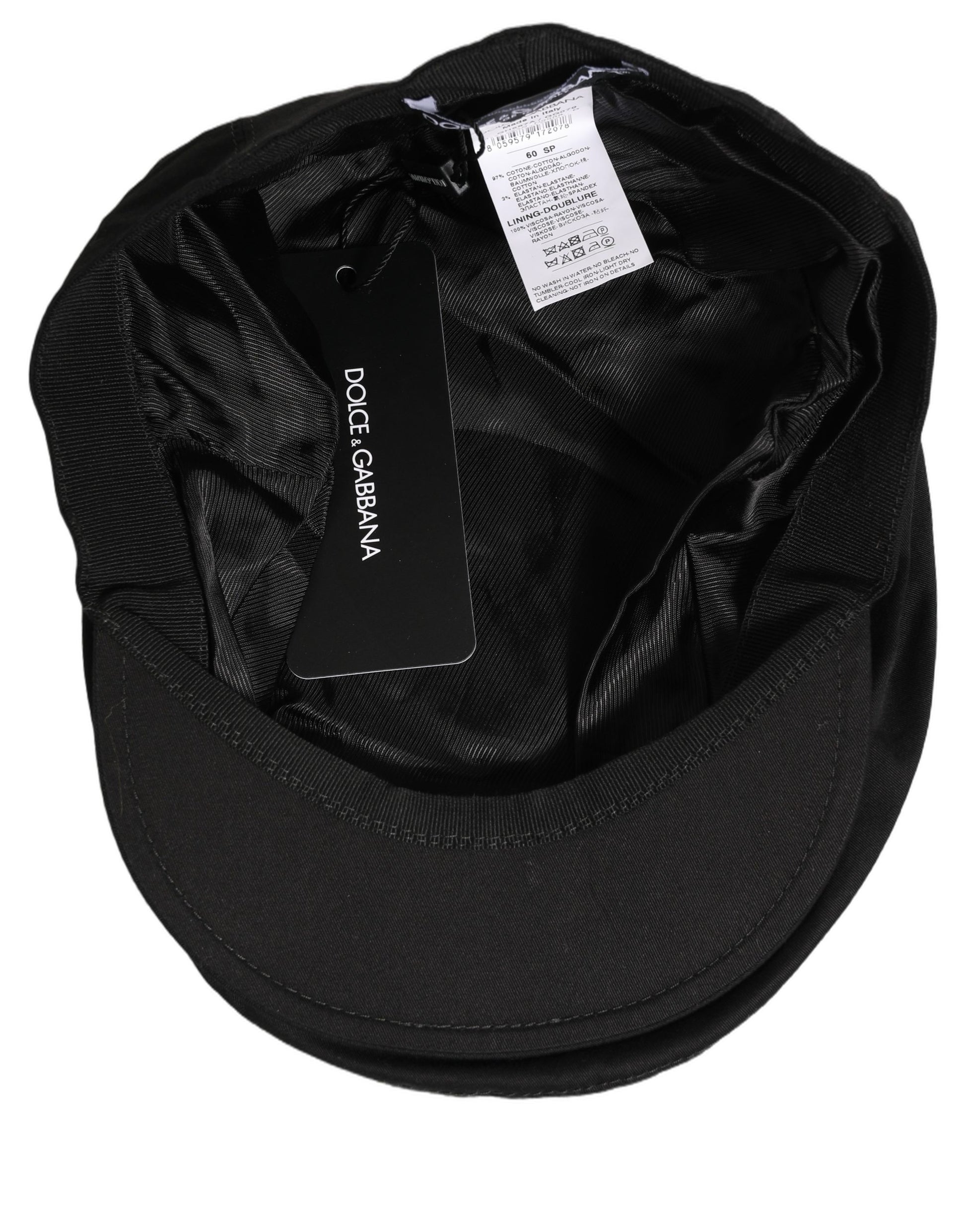 Dolce & Gabbana Men Black Cotton Stretch Newsboy Cloth Capello Hat Curated Luxury Accessories by Orvyn