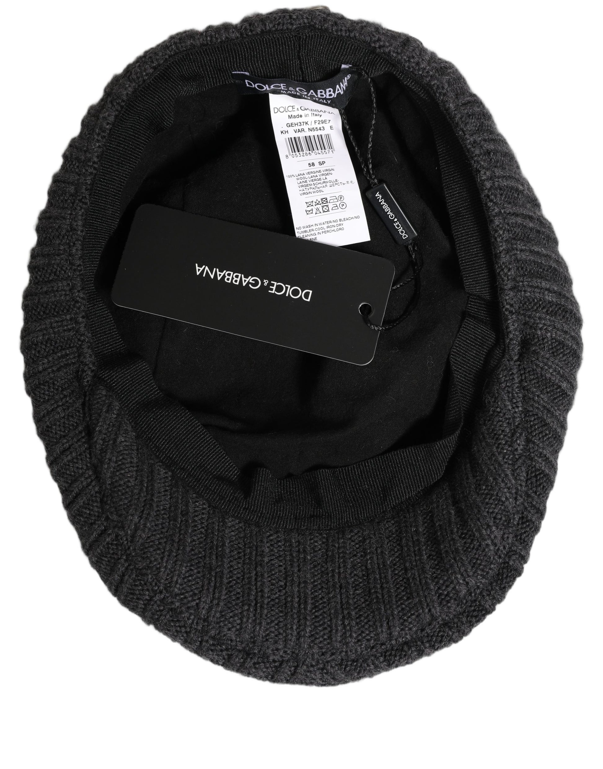 Dolce & Gabbana Men Dark Gray Wool Knitted Newsboy Capello Hat Curated Luxury Accessories by Orvyn