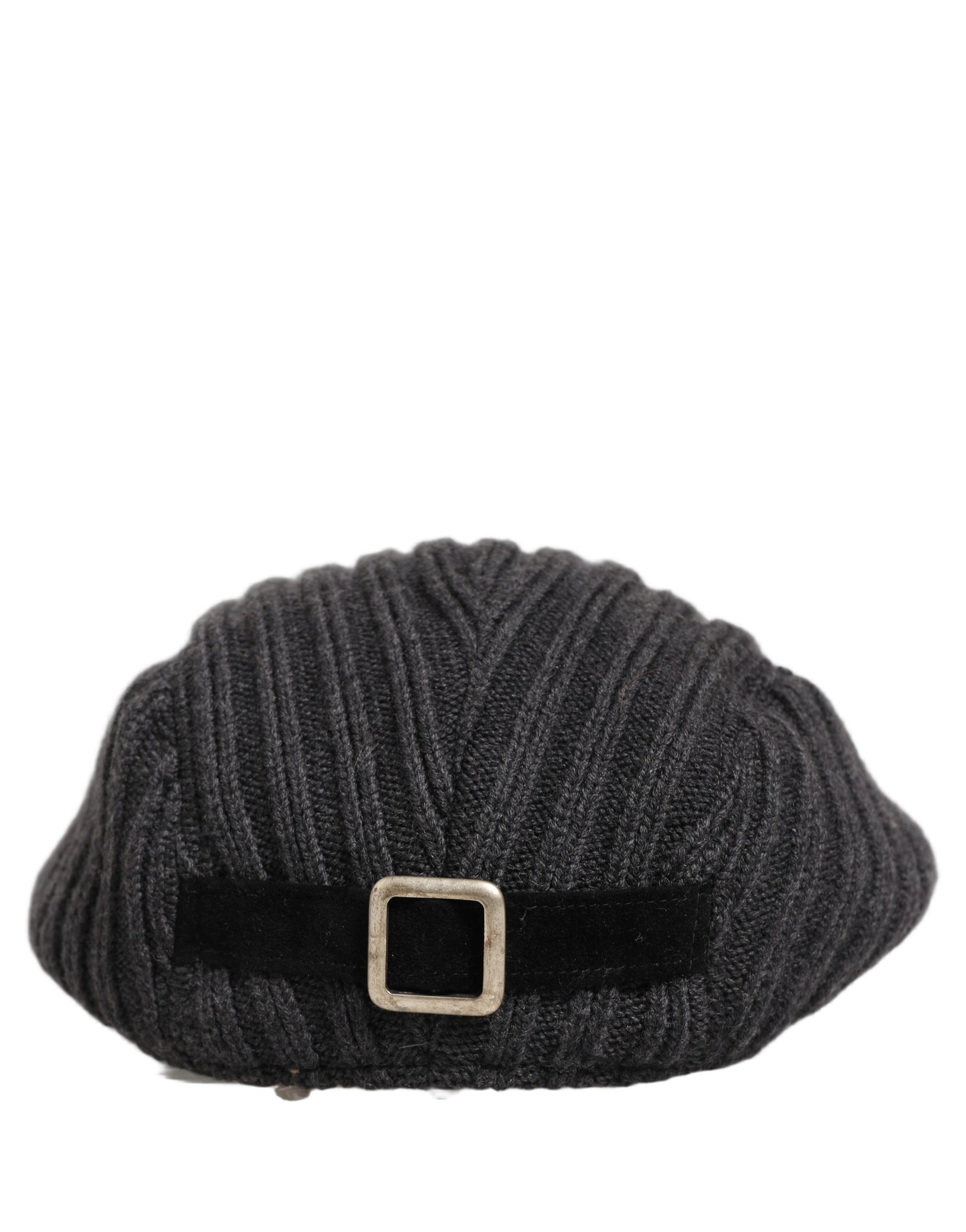 Dolce & Gabbana Men Dark Gray Wool Knitted Newsboy Capello Hat Curated Luxury Accessories by Orvyn