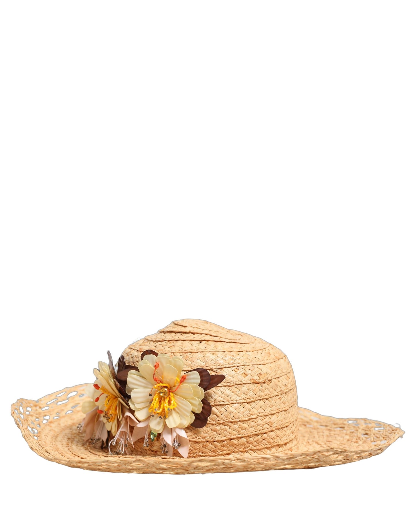 Dolce & Gabbana Women Beige Wide Brim Floral Bucket Capello Hat Curated Luxury Accessories by Orvyn