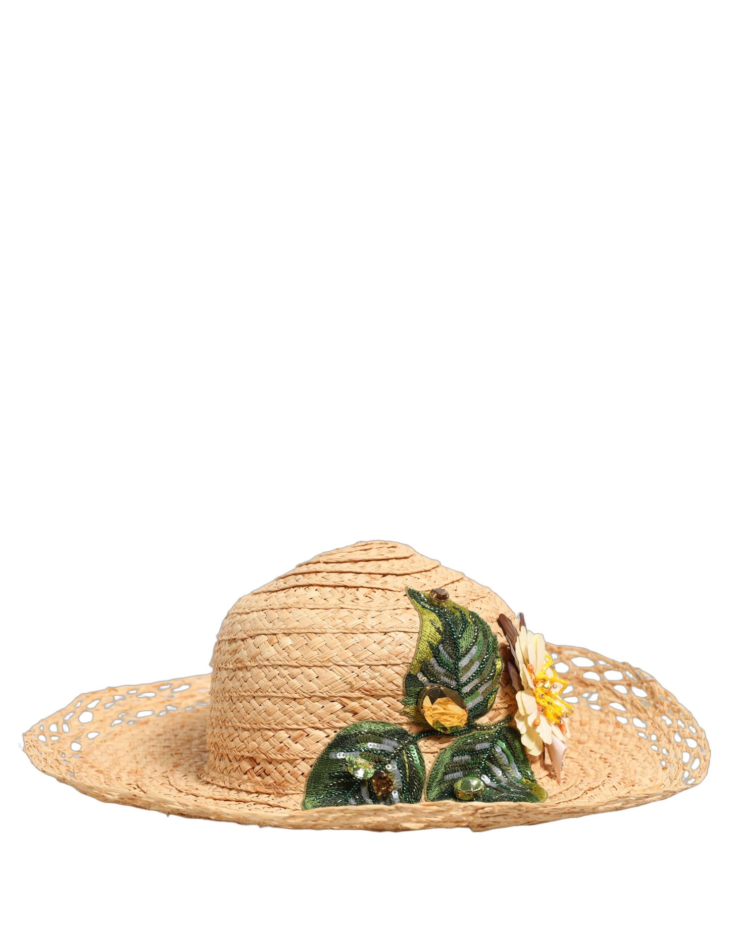 Dolce & Gabbana Women Beige Wide Brim Floral Bucket Capello Hat Curated Luxury Accessories by Orvyn