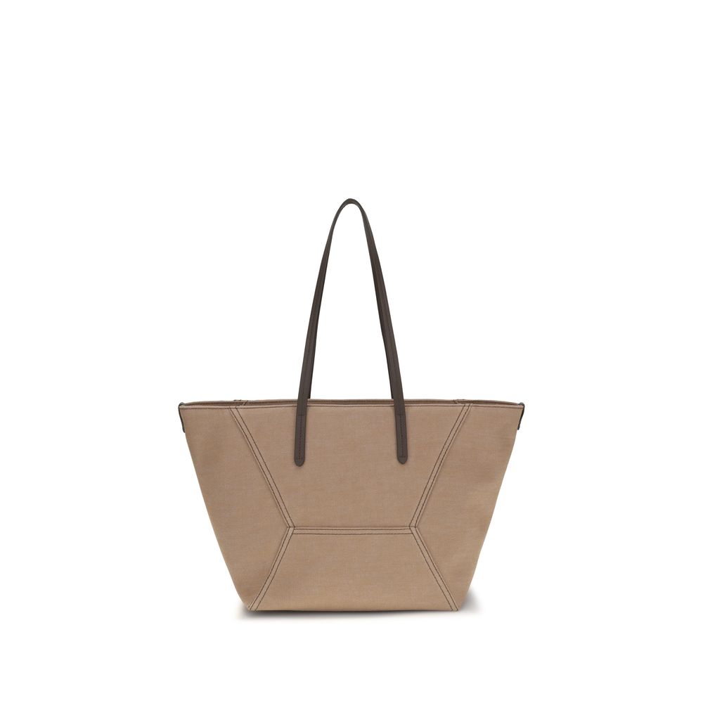 Brunello Cucinelli Beige Canvas Shoulder Bag Curated Luxury Accessories by Orvyn