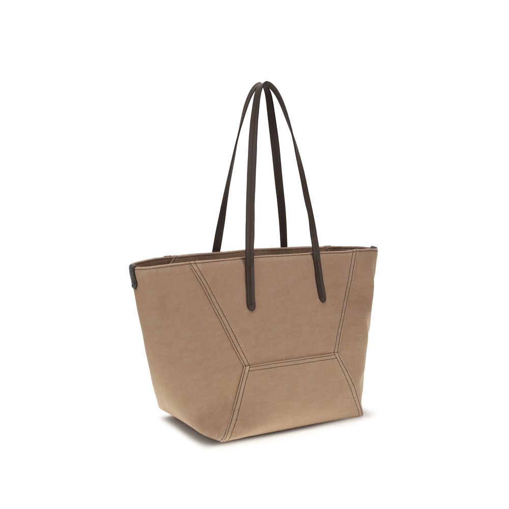 Brunello Cucinelli Beige Canvas Shoulder Bag Curated Luxury Accessories by Orvyn