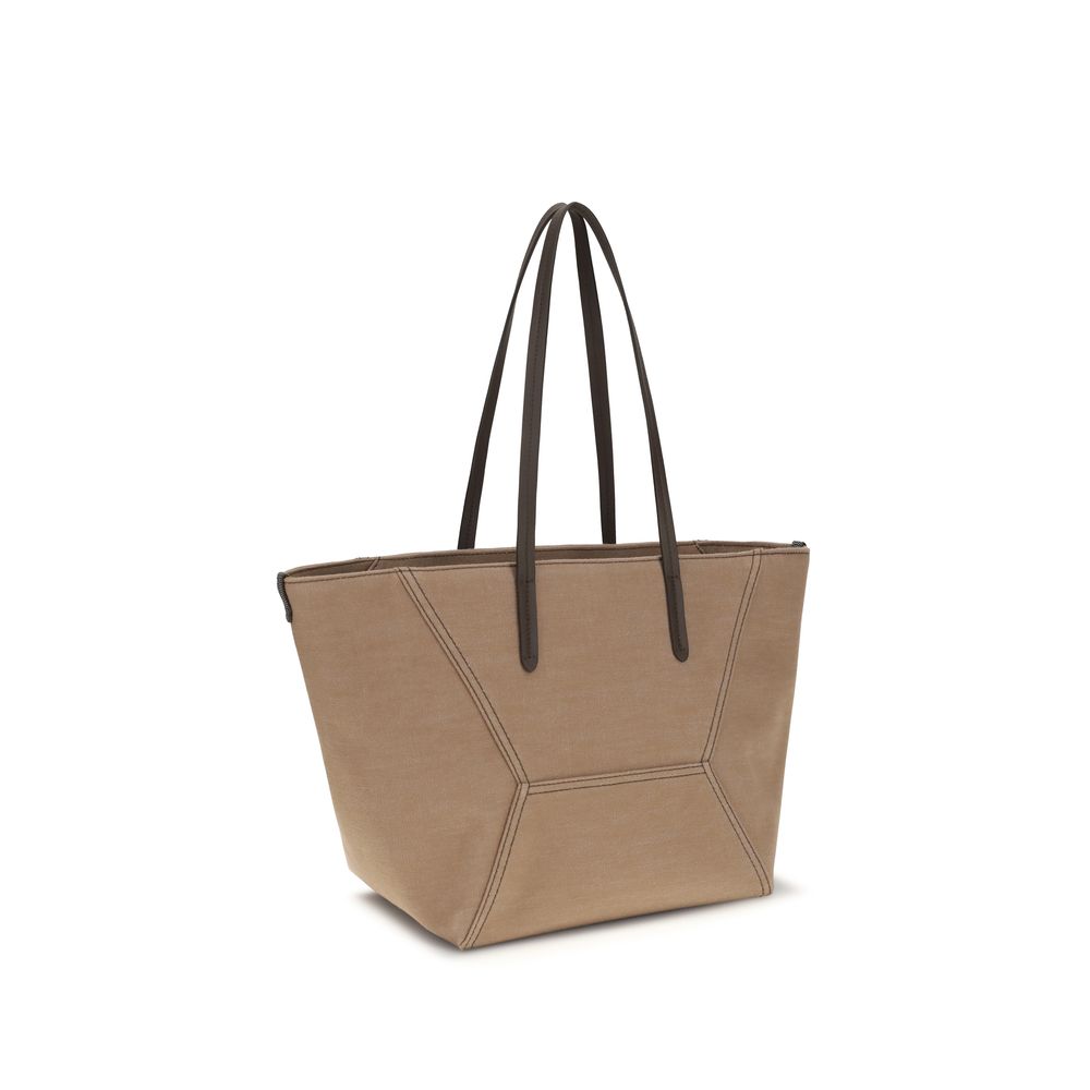 Brunello Cucinelli Beige Canvas Shoulder Bag Curated Luxury Accessories by Orvyn
