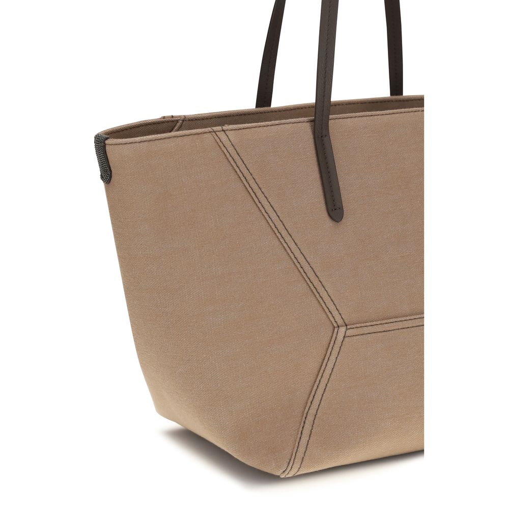 Brunello Cucinelli Beige Canvas Shoulder Bag Curated Luxury Accessories by Orvyn