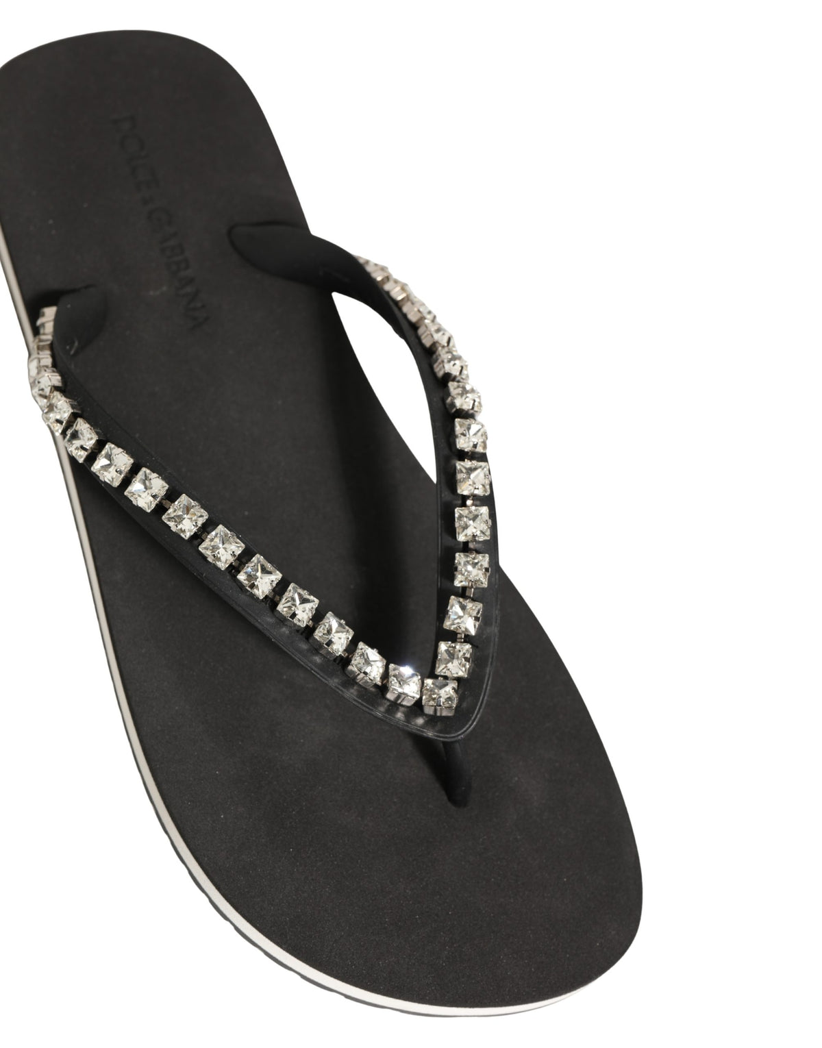 Dolce & Gabbana Black Embellished Rubber Flip Flops Men Shoes schwarz