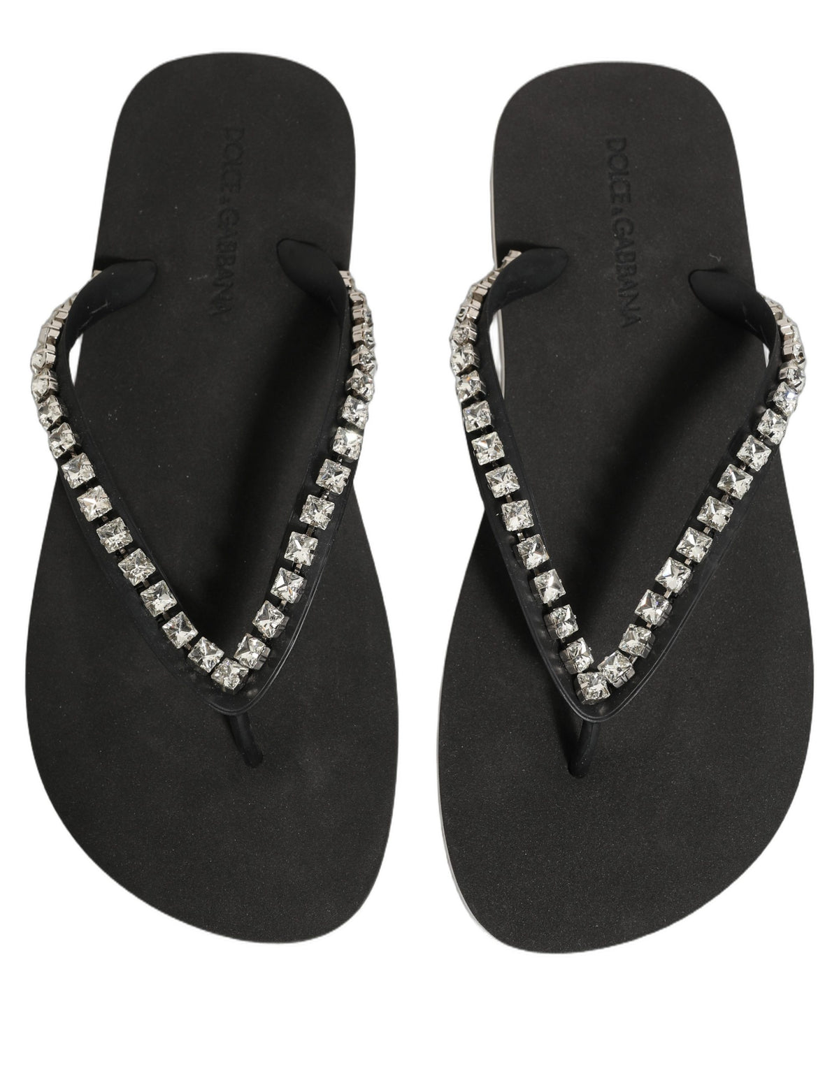 Dolce & Gabbana Black Embellished Rubber Flip Flops Men Shoes schwarz