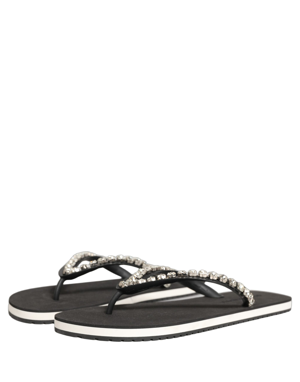 Dolce & Gabbana Black Embellished Rubber Flip Flops Men Shoes schwarz