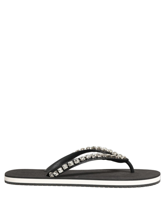 Dolce & Gabbana Black Embellished Rubber Flip Flops Men Shoes schwarz