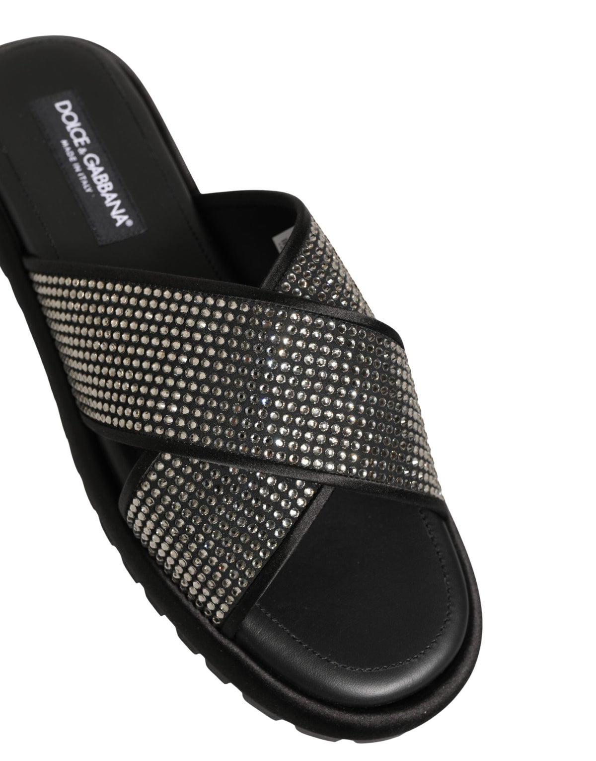 Dolce & Gabbana Black Strass Criss Cross Slide Sandals Shoes schwarz