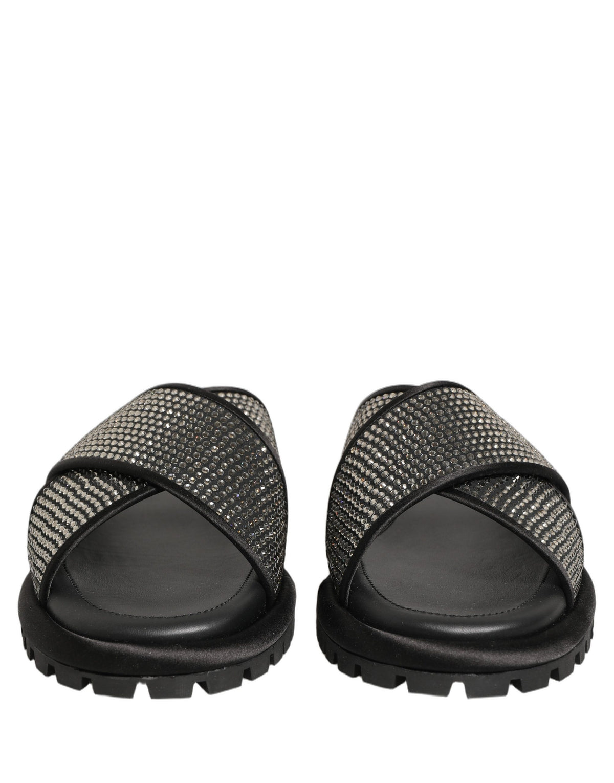 Dolce & Gabbana Black Strass Criss Cross Slide Sandals Shoes schwarz