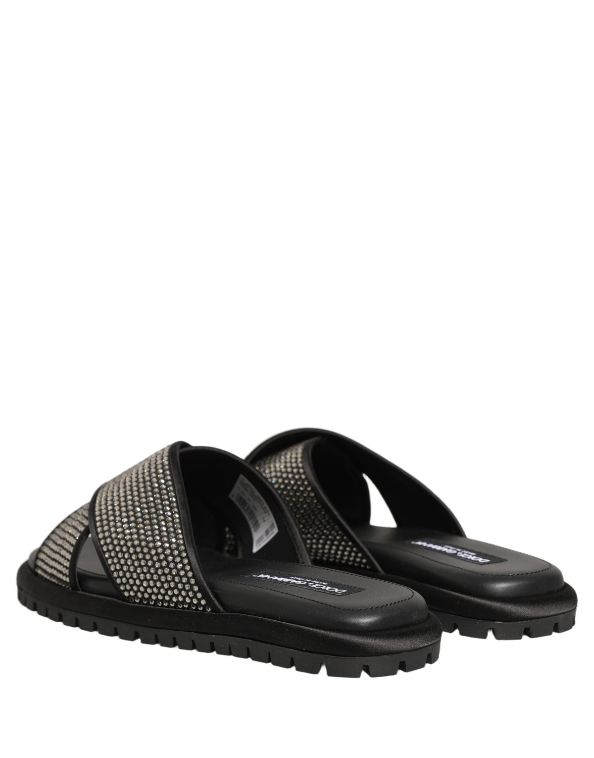 Dolce & Gabbana Black Strass Criss Cross Slide Sandals Shoes schwarz