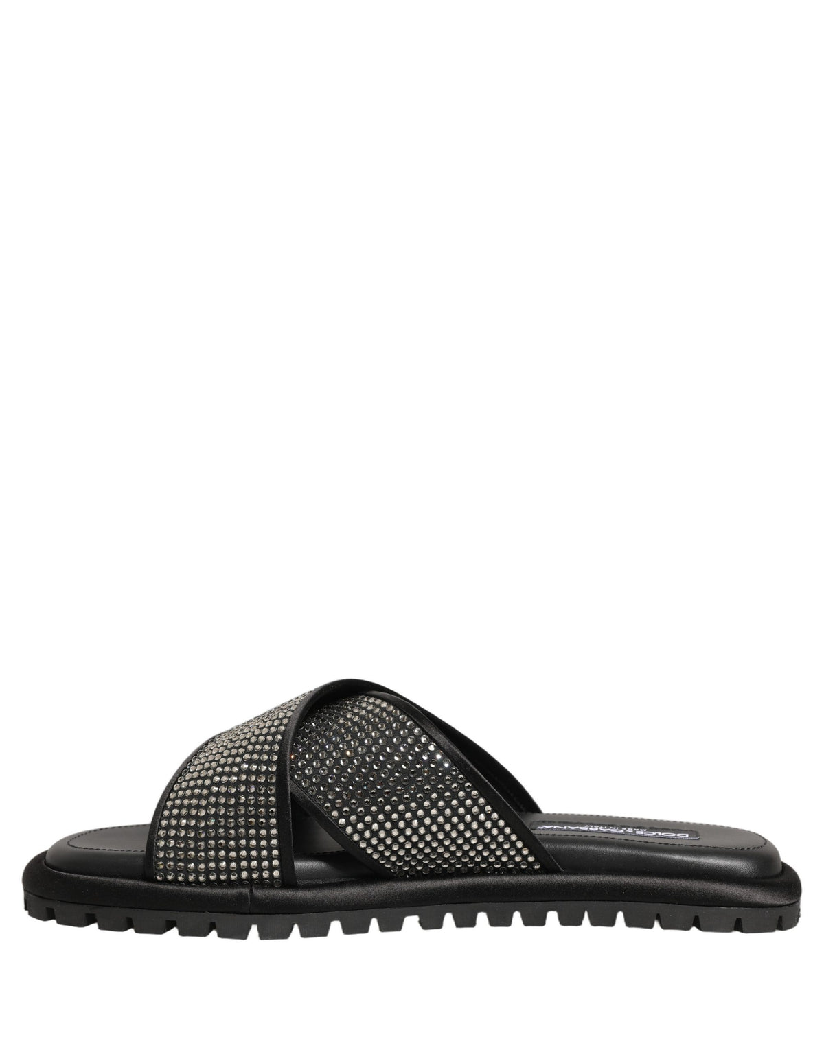 Dolce & Gabbana Black Strass Criss Cross Slide Sandals Shoes schwarz