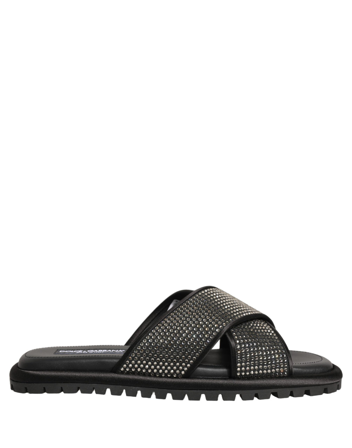 Dolce & Gabbana Black Strass Criss Cross Slide Sandals Shoes schwarz