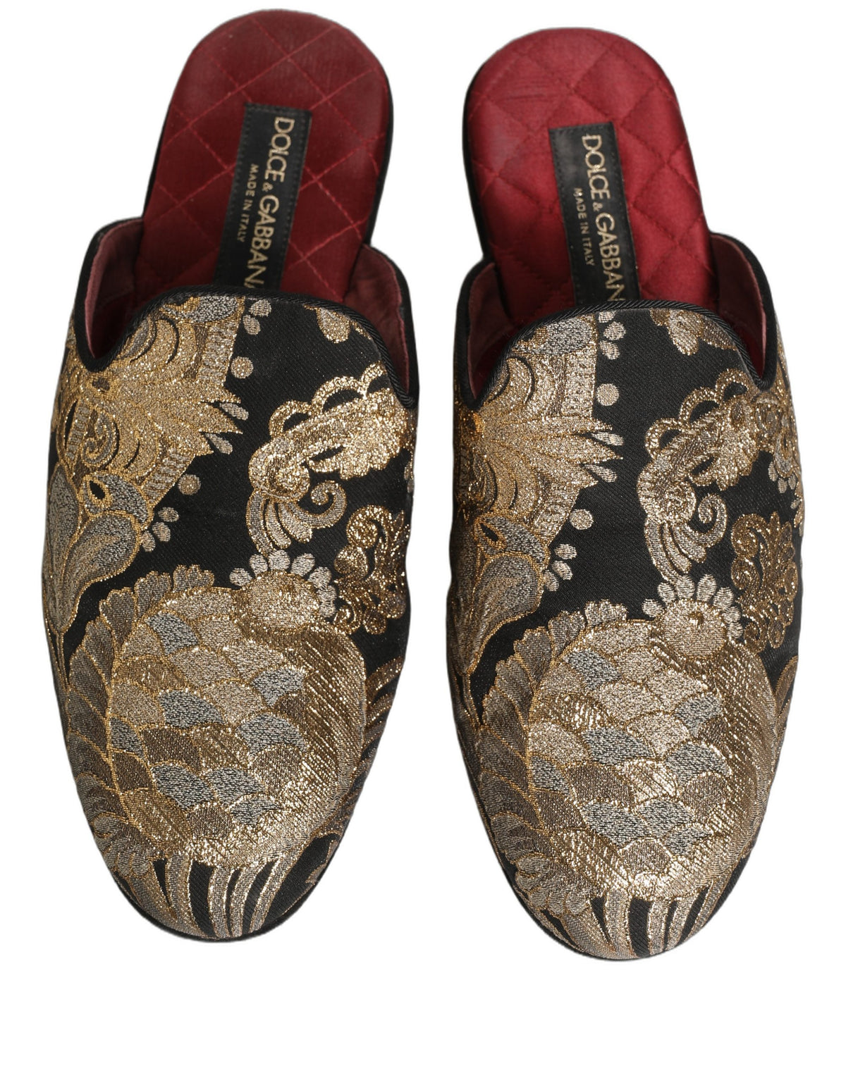 Dolce & Gabbana Black Floral Jacquard Flats Sandals Men Shoes schwarz