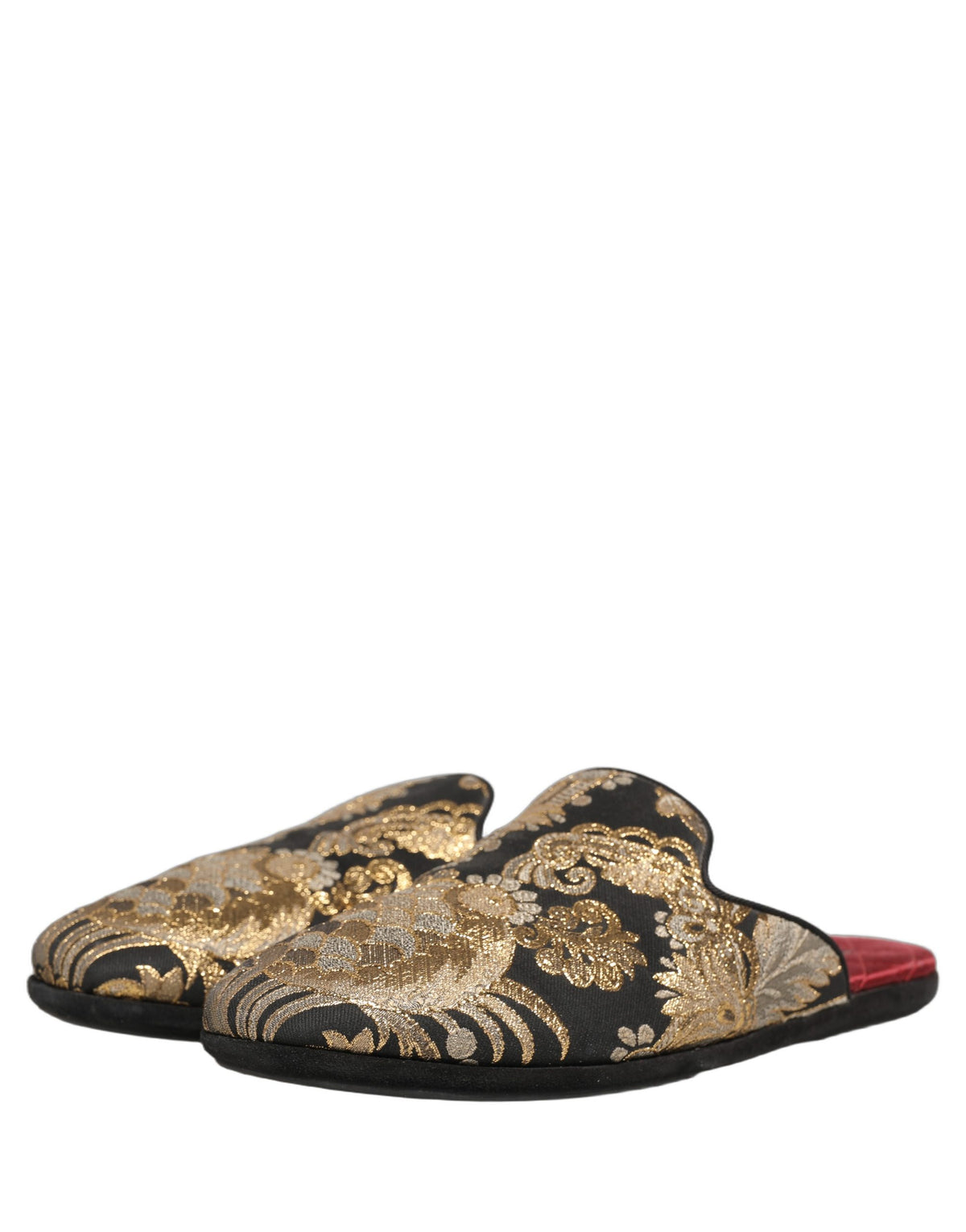 Dolce & Gabbana Black Floral Jacquard Flats Sandals Men Shoes schwarz