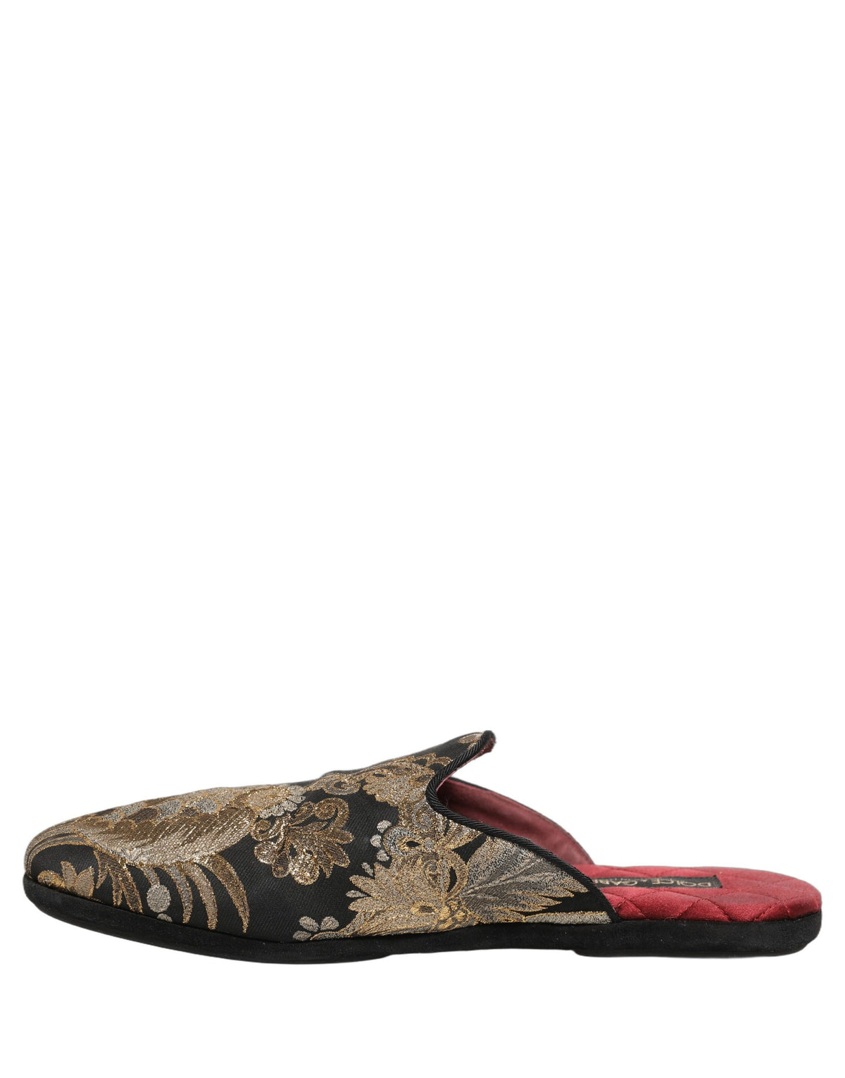 Dolce & Gabbana Black Floral Jacquard Flats Sandals Men Shoes schwarz