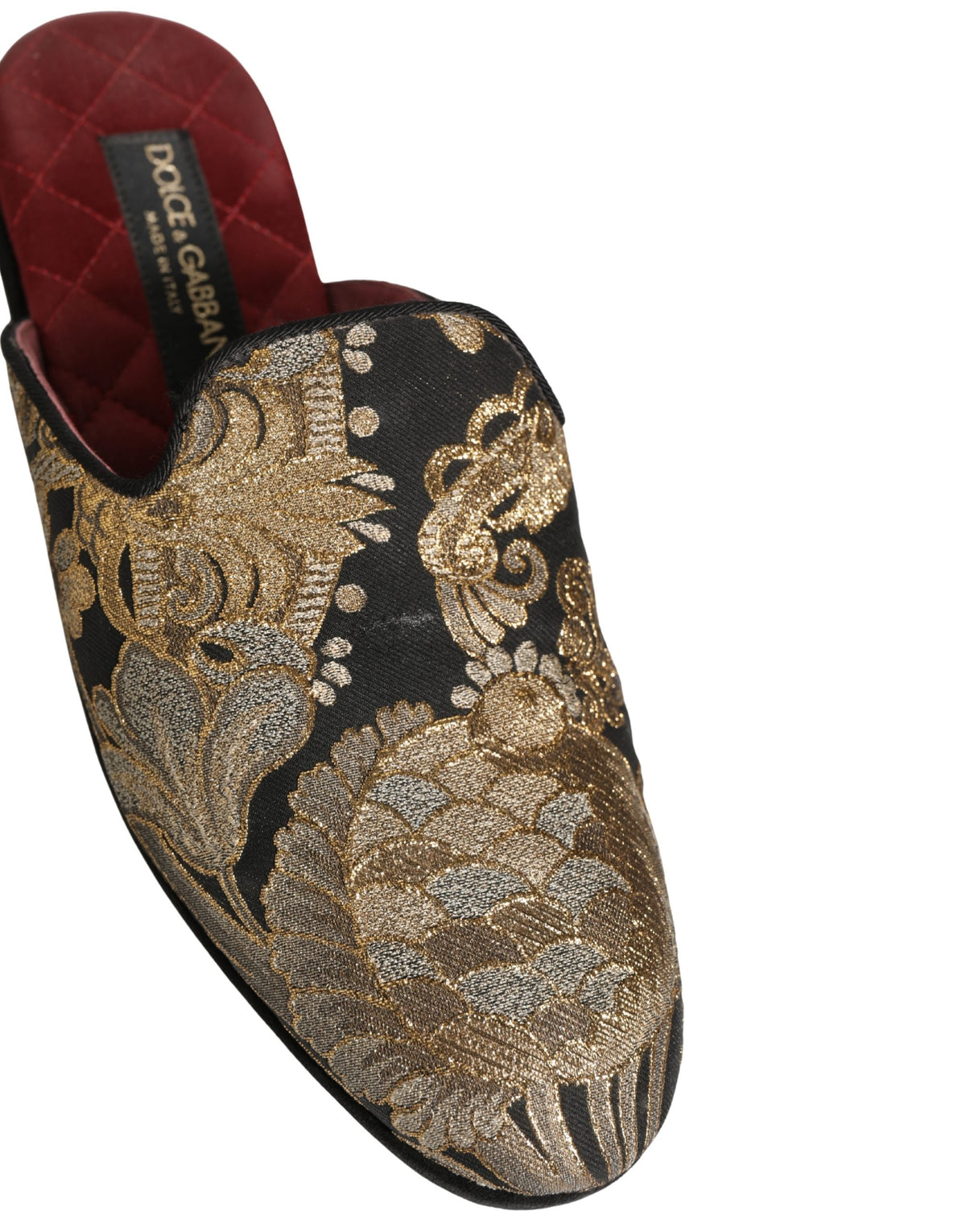 Dolce & Gabbana Black Floral Jacquard Flats Sandals Men Shoes schwarz