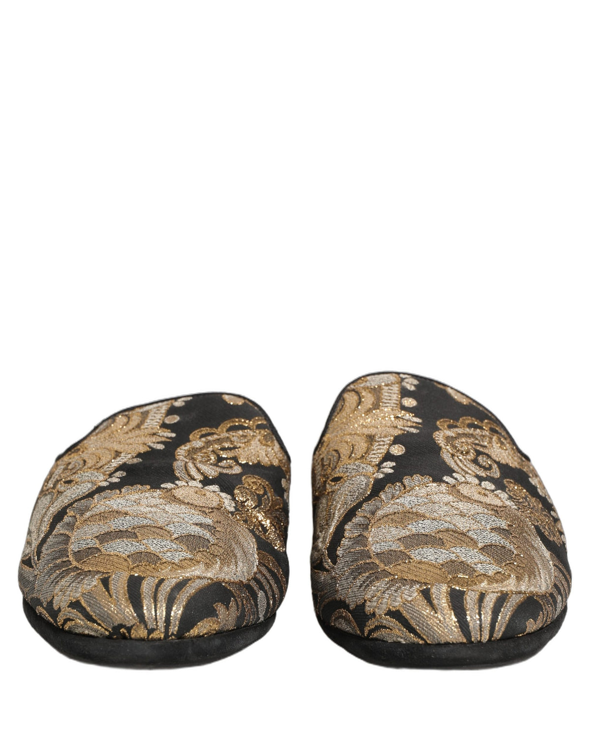 Dolce & Gabbana Black Floral Jacquard Flats Sandals Men Shoes schwarz