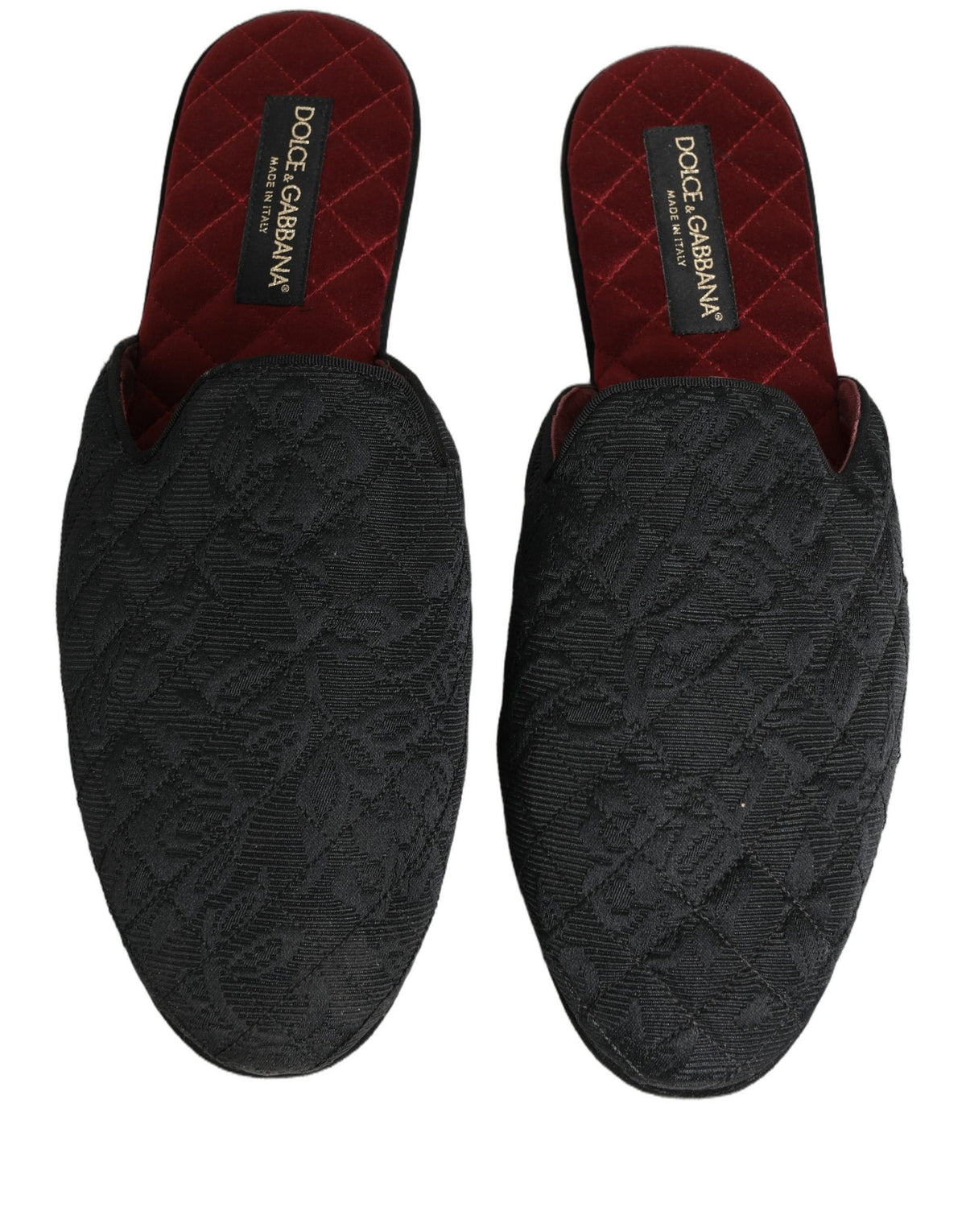 Dolce & Gabbana Black Floral Brocade Slides Slippers Shoes schwarz