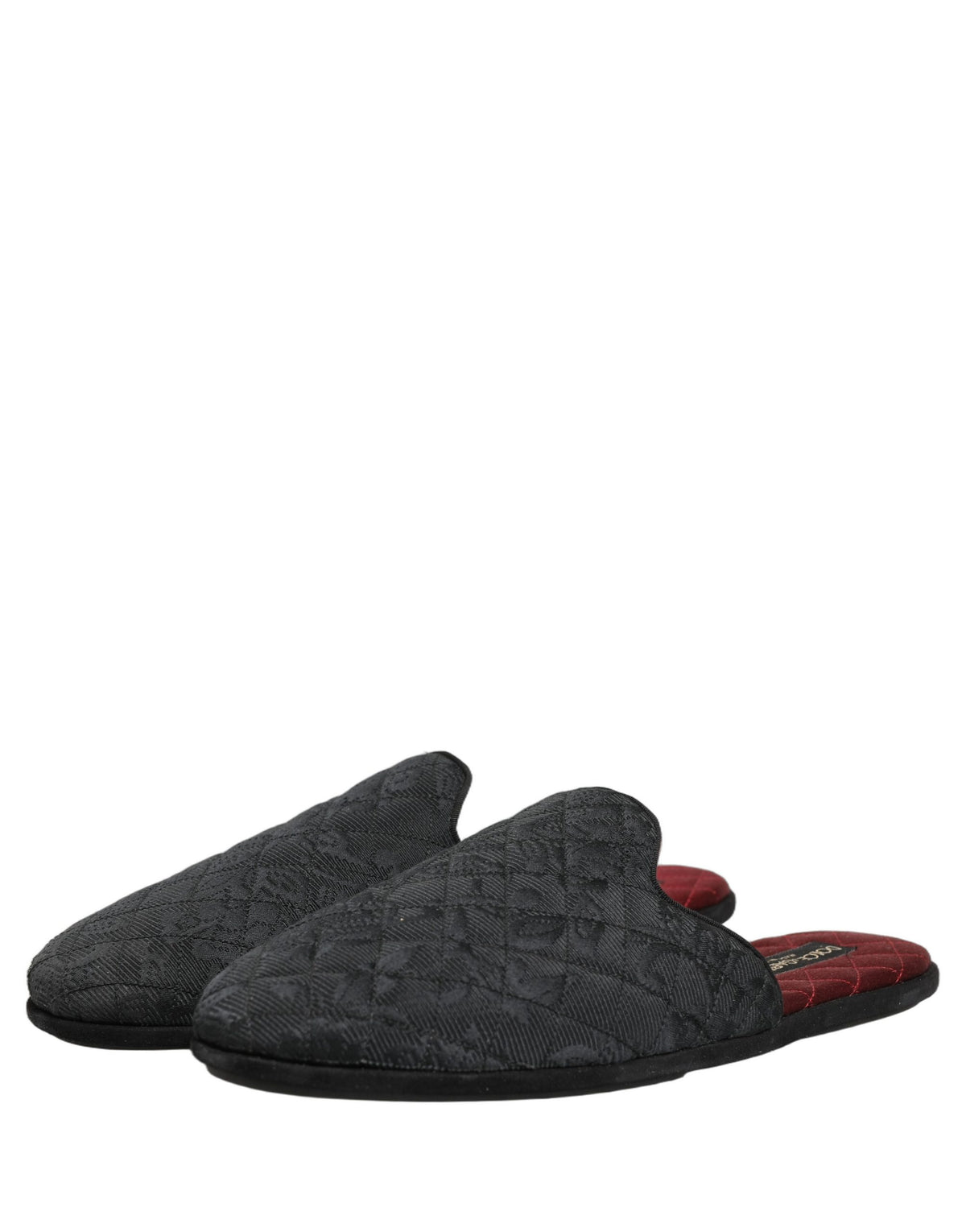 Dolce & Gabbana Black Floral Brocade Slides Slippers Shoes schwarz