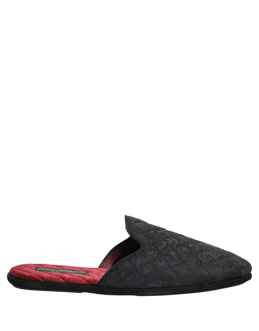 Dolce & Gabbana Black Floral Brocade Slides Slippers Shoes schwarz