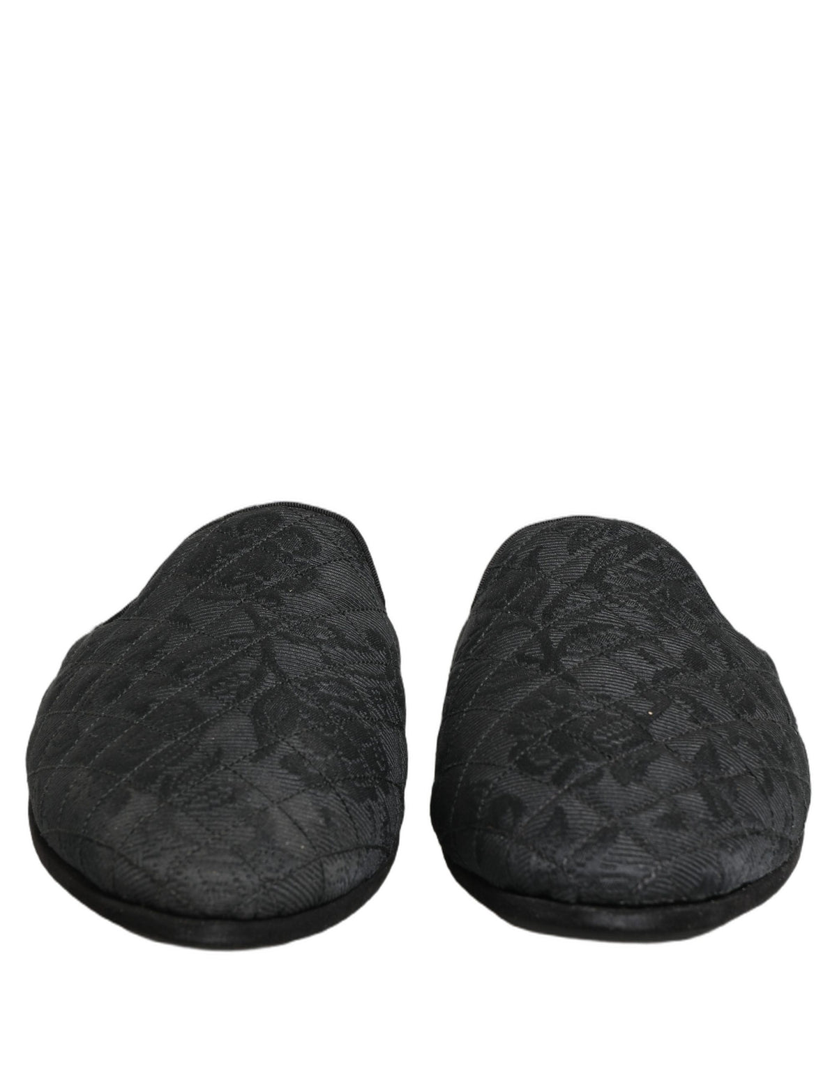 Dolce & Gabbana Black Floral Brocade Slides Slippers Shoes schwarz