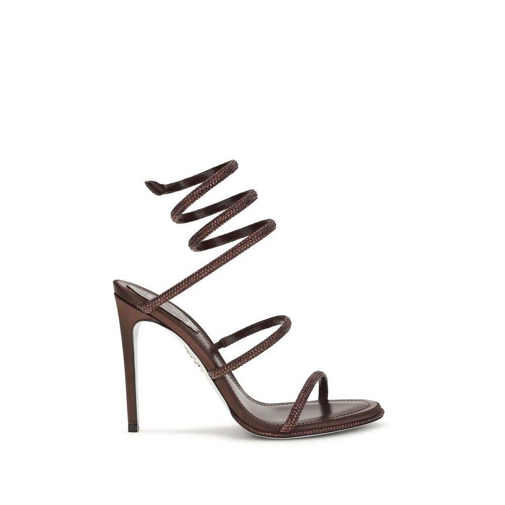 RENE CAOVILLA Brown Silk Stiletto Heel Sandals braun
